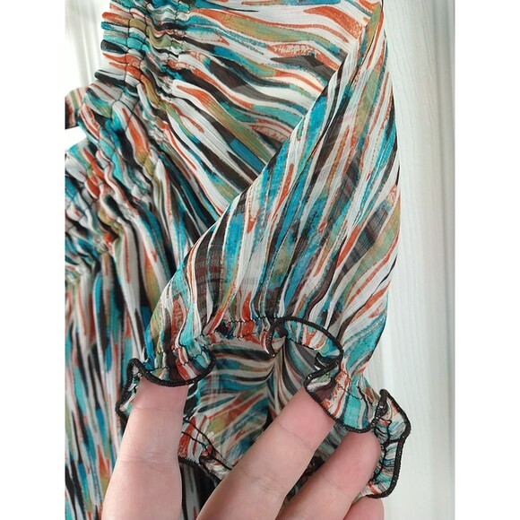 Merona Woman L Blouse V Neck Sheer Tank Lined SS Retro Flowy Business Casual - Picture 5 of 10